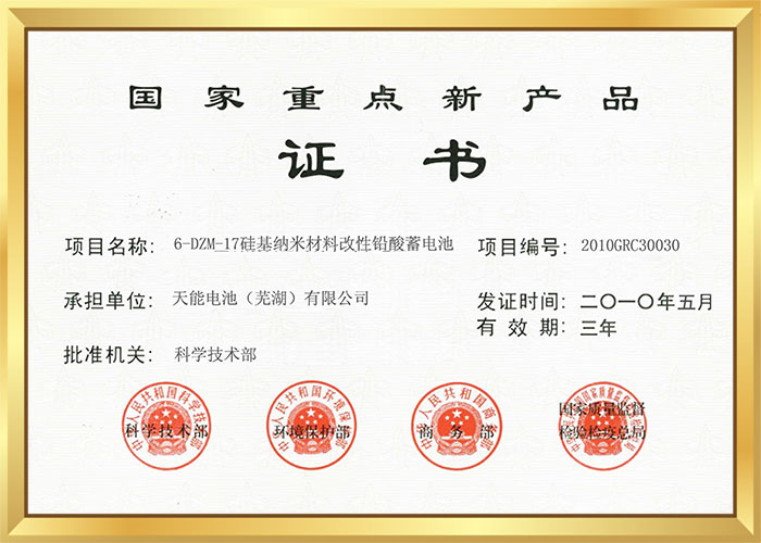 2010年国度沉点新产品（硅基纳米电池）